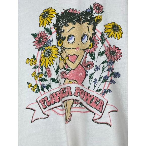 Betty Boop Women's L Cream Flower Power Graphic Short Sleeve T-Shirt - Picture 4 of 5